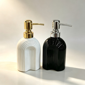 Ribbed <b>Glass</b> Soap Dispenser Pump Bottle Bathroom Lotion Pump <b>Cylinder</b> Vanity Hotel Use - Product Image 6