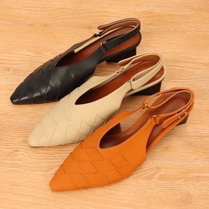 Sandalias de Mujer con Punta en Pico y Trenzas, 100% Cuero de Becerro, Tacón Bajo de 4.5cm, Cómodas y de Lujo, Tacón Grueso, Sandalias de Fábrica para Dama - Product Image 4