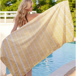 Asciugamano da spiaggia turco su misura all'ingrosso della spiaggia turca di dimensioni con le nappe ad asciugatura rapida telo da spiaggia <span class=keywords><strong>Fouta</strong></span> a strisce - Product Image 6