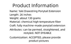 <span class=keywords><strong>Queue</strong></span> <span class=keywords><strong>de</strong></span> <span class=keywords><strong>cheval</strong></span> synthétique à cordon <span class=keywords><strong>de</strong></span> serrage <span class=keywords><strong>de</strong></span> 26 pouces, bouclée, style Yaki africain, raide et crépu, facile à appliquer, fibre haute température, cheveux <span class=keywords><strong>de</strong></span> maïs - Product Image 4