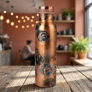 ขวดน้ำทองแดงลายดอกไม้แบบพกพาพร้อมฝาปิด - Product Image 6