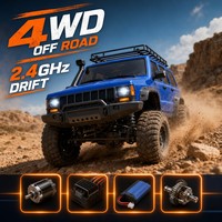 Voiture RC 4x4 tout-terrain SUV Rock Crawler 2,4 GHz télécommandée bleue avec fonctions drift, ABS+Métal, LED, échelle 1:16, véhicule de loisir de qualité