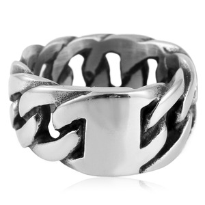 Bague chaîne creuse en argent tibétain pour homme, design ajouré géométrique, style punk, bijoux 213052 - Product Image 5