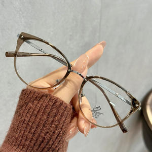 Monturas de gafas Qianai Cat Eye para mujer, montura completa, lentes con filtro de luz azul y remaches de puntos, P3 86093 - Product Image 1