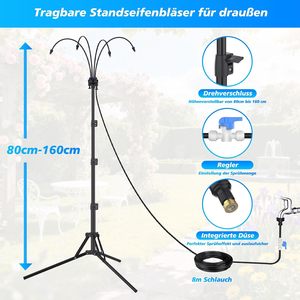 Brumisateur d'extérieur portable et respirant, réglable en hauteur, avec tuyau de 8 m et quatre buses en plastique, idéal pour patio, jardin, piscine, barbecue - Product Image 2