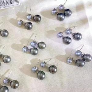 S925 <b>Silver</b> Female DIY <b>Pearl</b> <b>Earrings</b> with 6-12mm Double Beads and Empty Support 21763 Accessories - Product Image 2