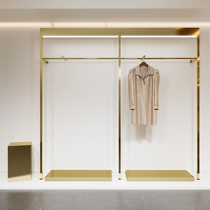 Customize Size Boutique Shop Clothes <strong>Coat</strong> Hanger Standing With LED <strong>Heavy</strong> <strong>Duty</strong> Clothing Wall Mount Rack Gold Display <strong>Stands</strong> - Product Image 2