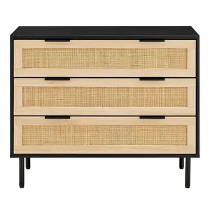 Modern Wooden Chest of 3 Drawers Wood Natural Rattan Console Tables