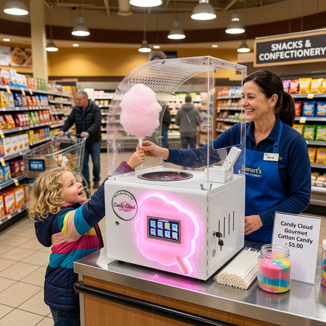 JFP Commercial Mini Robotic Cotton Candy Machine for Party Rental Business