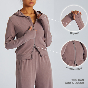 Luckpanther <strong>Zip</strong> <strong>up</strong> Sleeve Sports Jacket With Side Pocket Slim Fitness <strong>Hoodie</strong> Double Zipper Design Workout Yoga Jackets - Product Image 3