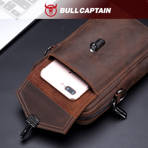 Bolso de cintura de cuero Bull Captain, estilo vintage, bandolera unisex para uso diario con cierre de cremallera y cierre de broche. - Product Image 4