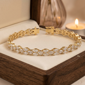 Pulsera de tenis de moissanita dorada de doble fila, forma marquesa, joyería de lujo para hombre, estilo hip hop, cadena de diamantes, regalo - Product Image 1
