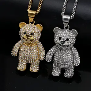 Dazzling Jóias Cristal Rhinestone Diamante 18K Banhado A Ouro Urso Animal Brinquedo Pingente Fine Fashion Jóias Colar