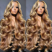 Perruque Balayage Marron Bouclée Profonde Pré-Pluckée Transparente 13x4 Lace Frontale Couleur Piano Blond Miel Cheveux Humains