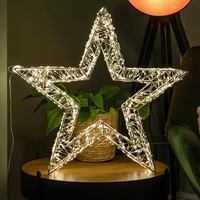Estrella de Cinco Puntas de Alambre Esmaltado LED con Marco de Hierro Dorado Rosa, Decoración Navideña para Exteriores, Recargable, para Fiestas de Diwali y Ramadán