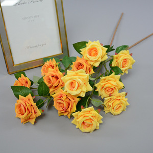 Rosas Artificiales Dongchen Crafts de 6 Cabezas, Tallo Único, en Colores Crema, Blanco, Amarillo Champán, Naranja, Rosa, Morado y Rojo Brillante, de Poliéster - Product Image 1