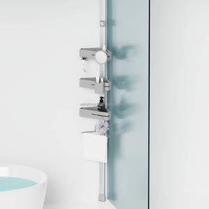WIREKING 74 -106 Inch Aluminum Bathroom Shampoo Storage 4 Tier Tension Pole <strong>Shower</strong> Corner Caddy with Mirror and Towel Rack - Product Image 2