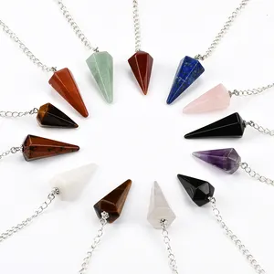 Natural Stone Reiki Pendulum Pendant Healing Crystal Amulet Gemstone Rock Hexagon Pyramid Pendant