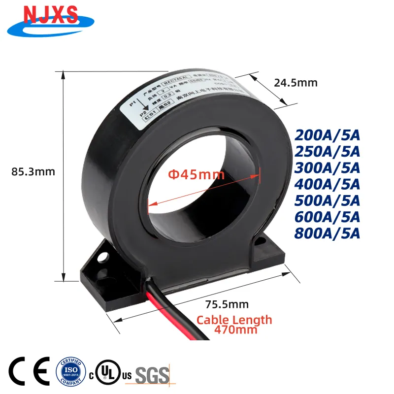 Ac akım trafosu toroidal kapalı döngü sensörü BZCT45AL-200A 300A 400A 500a 600a 800a 5a 3 fazlı ct akım trafosu