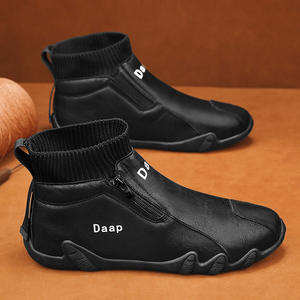 Bottes décontractées montantes Daap pour hommes, en PU, semelle en caoutchouc, fermeture éclair, bout rond, chaussures de marche toutes saisons - Product Image 5