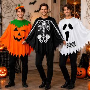 Disfraz de Poncho para Mujer, Capa con Estampado de Calabaza, Esqueleto y Fantasma, Disfraz de Halloween para Adultos, Disfraz para Fiesta Temática - Product Image 6
