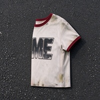 Kaos Pria Putih Lengan Pendek Custom Dengan Trim Kontras Merah O-Neck Kasual Jersey Fit
