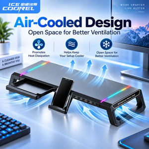 Computer <b>Monitor</b> <b>Stand</b> with 4 USB Ports RGB Lights Foldable Desktop Riser for Laptop Notebook Up to 19 Inch - Product Image 5