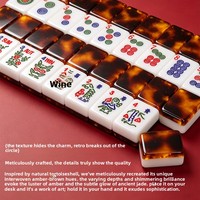 Set Mahjong Amerika Mewah Imperial Sacred Amber Tortoise Shell dengan 166 Ubin Akrilik Tahan Gores dan Tahan Jatuh serta Rak Berwarna-warni.
