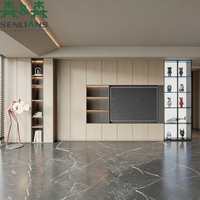 Mueble de TV Moderno Minimalista SLS en Gris Oscuro, Centro Multimedia Integrado de Lujo con Vinoteca y Almacenamiento con Retroiluminación LED