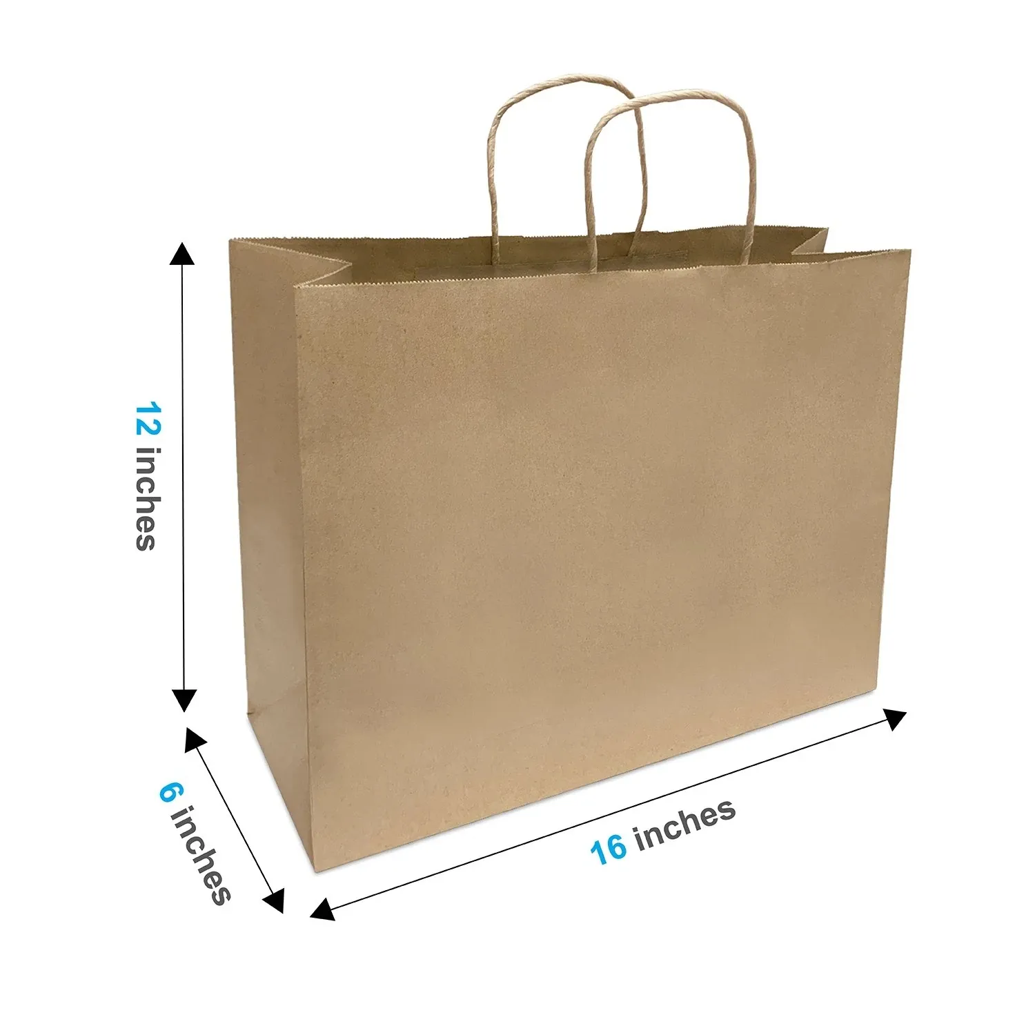 Custom Logo Plain Brown Kraft Paper Bags with Twisted Handles 16x6x12 inches