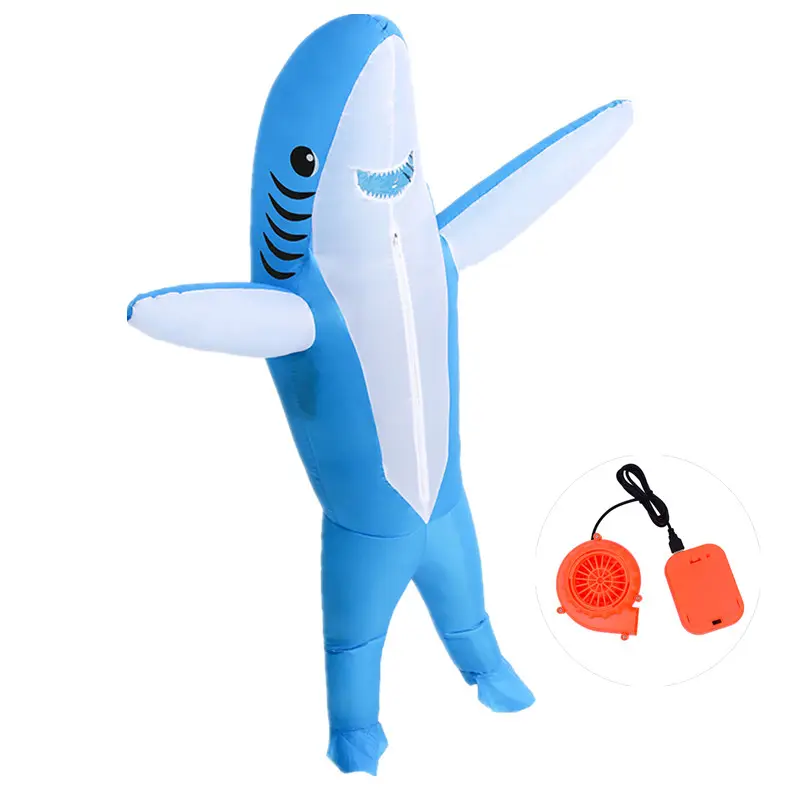 Bereit zum Versand Hot Selling Lustiges Ganzkörper kostüm Blaues aufblasbares Delphinhai-Kostüm für Erwachsene