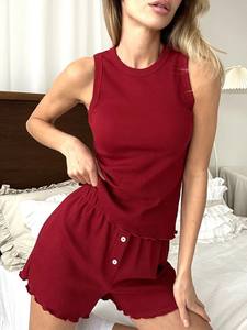 أودم بيجامات كروشيه كاجوال نسائية بيجامات صيفية بدلة ترفيهية صدرية مريحة شورت ملابس منزلية كاجوال بدلة من قطعتين - Product Image 6