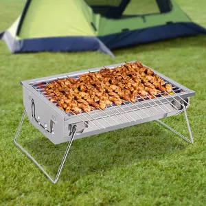 Grilles de Barbecue à charbon de bois en acier inoxydable, petit format, pliable et Portable