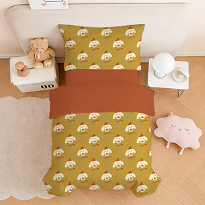 Ensemble de literie <span class=keywords><strong>pour</strong></span> enfants avec motif de <span class=keywords><strong>chien</strong></span> de dessin animé, 4 pièces, housse de couette 100% coton, draps de lit chauds et écologiques <span class=keywords><strong>pour</strong></span> enfants - Product Image 1