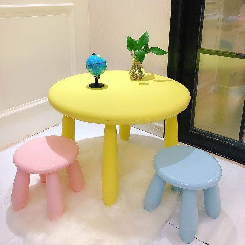 Yellow round table stool-pink light blue