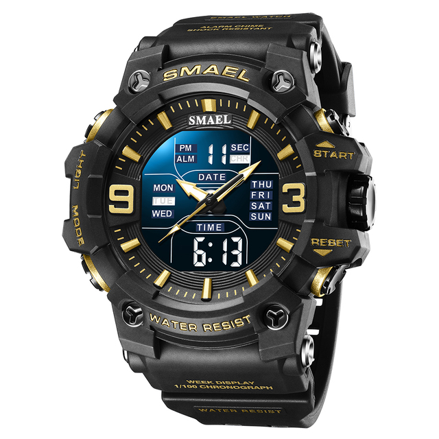 Analog-Digital LED Chronograph Watch with Alarm 5BAR Water Resistant Sport & Charm Style Men's Watch
