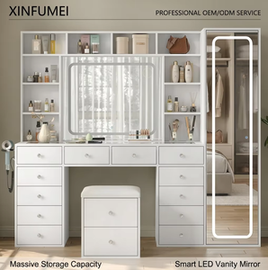 <span class=keywords><strong>Cavio</strong></span> Moderner Großer Schminktisch aus Massivholz mit 3-Farben-Beleuchtungsspiegel Glasplatte Flexibles Layout - Product Image 1