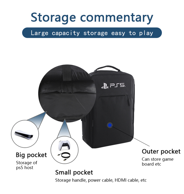 Eco-Friendly Waterproof Nylon Zipper Portable Large Capacity Storage Backpack for PS5 Slim/Pro Console Accessories Shoulder