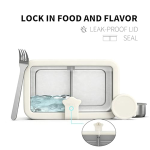 Stainless Steel <b>Bento</b> <b>Lunch</b> <b>Box</b> <b>Adult</b> Leak Resistant Food Storage Container 42oz/125L Glass Lid Microwave Dishwasher Safe - Product Image 3