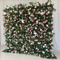 Panneau mural en fleurs de rose artificielles 3D en rayonne roulée pour la décoration de mariage, de Noël et de fonds verts