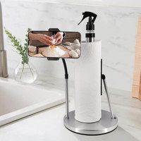 Porte-serviettes en papier de cuisine 3 en 1, distributeurs de papier, porte-rouleau de papier essuie-tout en acier inoxydable avec vaporisateur et étagère pour téléphone
