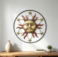 Décoration murale en métal Feng Shui avec projection mobile Soleil, Lune et Visage Souriant – Suspension murale moderne pour salon