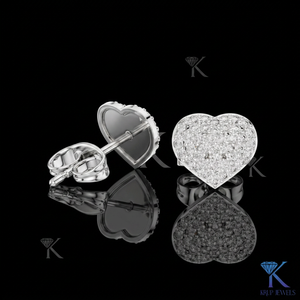 Boucles d'oreilles clous en diamant de laboratoire en forme de cœur, pavé en grappe, or massif 14K/18K, bijoux pour femme pour mariage, mariée, anniversaire - Product Image 3