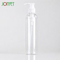 En stock, flacon pompe transparent en PET de 250 ml avec pompe distributrice blanche pour shampoing, gel douche et nettoyant, emballage cosmétique