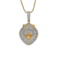 Collar de Cobre con Circonitas Cúbicas para Hombre, Estilo Hip Hop, Cadena de Cuerda, Colgante de Cabeza de León 3D, Brillante y con Incrustaciones de Circonitas