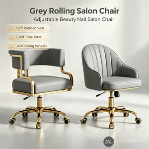 Modern Luxury Gold Base PU Leather Manicure Chair Set Professional <b>Nail</b> Salon Pedicure Technician Stool Wheels Commercial Use - Product Image 6
