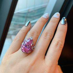 Anello con zirconi cubici a goccia rosa chiaro anelli con fascia per anniversario <span class=keywords><strong>di</strong></span> matrimonio in ottone con taglio a pera - Product Image 1