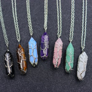 Tự nhiên Hình Lục giác tay vết thương vết thương cuộc sống cây pha lê hình lục giác lăng kính Vòng cổ Fortune Tree Áo len chuỗi - Product Image 3