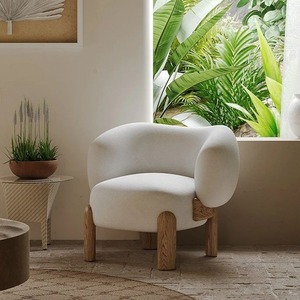 Fauteuil en polaire de style scandinave moderne, cadre en bois massif, chaise de salon - Product Image 1