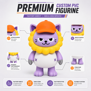 Figura de acción personalizada de gato león morado con gorra naranja, linda muñeca de vinilo de animal de anime para decoración - Product Image 1